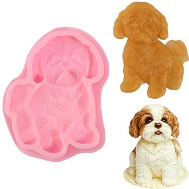Imagem de IKOJING 1 molde de silicone para cachorro sentado Havanês, um lindo molde de fondant para decoração de bolo de animal de estimação, para topos de cupcake com tema de festa de animais de estimação