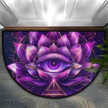 Imagem de Tapete de porta meio redondo, olho de mandala, étnico, antiderrapante, absorvente, semicírculo, tapetes laváveis, para ambientes internos e externos, pátio, cozinha, banheiro, entrada, lareira