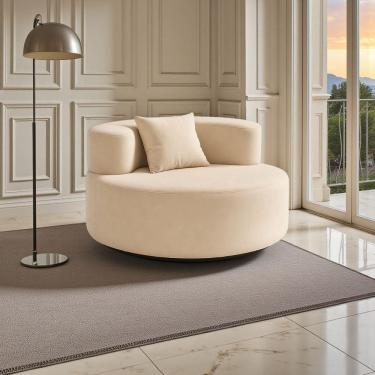 Imagem de Poltrona Pávia Redonda Bouclé Luxo Tecnologia Pluff Prensada Design Sofisticado