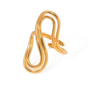 Imagem de OFC Anel em S feminino moda praia estrela do mar, ajustável e aberta banhada a ouro 18 quilates de aço inoxidável empilhável delicada joia de praia de férias de verão anel de polegar moda estilo hipoalergênico (Jdrw2406002)