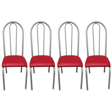 Imagem de Kit 4 Cadeiras Sala Jantar Aço Tubolar Cozinha Courino Junco Cor Do Assento:vermelho-branco