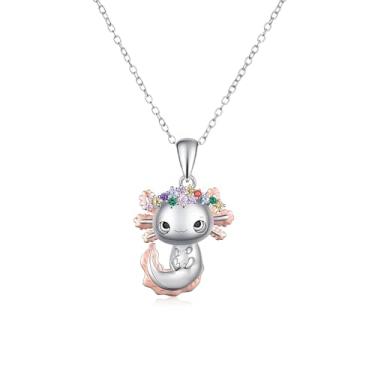 Imagem de The Budsea Colar de axolote com pingente de axolote com coroa de cristal fofo, presente de joia para meninas, filhos, filhos, neta, sobrinha, aniversário, Natal, presente de formatura