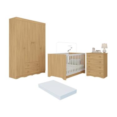 Imagem de Quarto De Bebê Completo Berço Americano 3 Em 1 Colchão Realeza Multimóveis MP4603 Madeirado