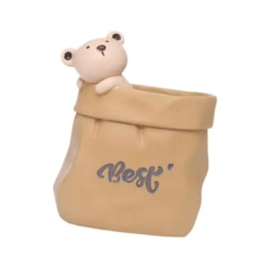 Imagem de BLWOTMOR Porta-canetas de Resina com Desenho Animado, Porta-canetas, Caixa de Artigos de Papelaria Divertida, Multifuncional, Organizador de Mesa para Escritór, Urso, Tamanho real