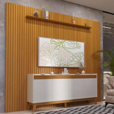 Imagem de Painel Ripado 273cm com Buffet Ripado 4 Portas 180cm - Via Nossa, Off 