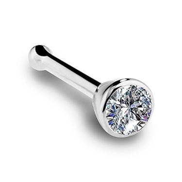 Imagem de FreshTrends Piercing de nariz de diamante em ouro branco 14 k com piercing de narina com bisel nivelado - calibre 18, cor G-H, claridade de diamante SI1