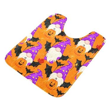 Imagem de Burbuja Tapete de banheiro Gnomos de Halloween, tapete de banho absorvente de pelúcia macio, base antiderrapante para piso de banheiro, oval em forma de U