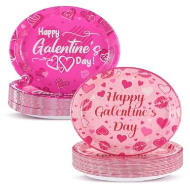 Imagem de Potchen 100 peças Galentines Day Oval Paper Platter 25.4 cm x 30.5 cm Pratos de papel ovais descartáveis para o dia de Galentina decoração descartável coração amor prato de jantar artigos de casamento