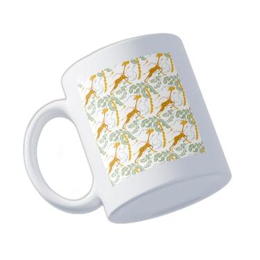 Imagem de Caneca Xícara de Café Porcelana 300ml com Desenho de Girafa e Borboletas Alegres