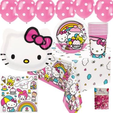 Imagem de Unique Artigos Para Festa Hello Kitty - Pratos E Guardanapos Hello Kitty -- Com Pratos Em Formato De Rosto! -- E Pacote De Decorações Para Festa Hello Kitty Para Sua Festa Hello Kitty, Rosa