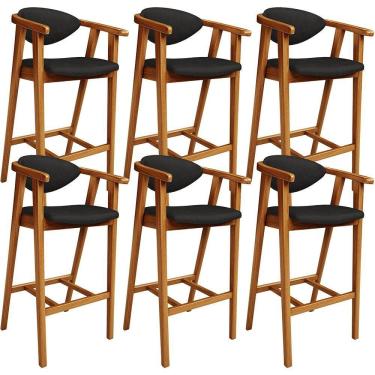 Imagem de Kit 06 Banquetas Alta Cozinha Bancada Bar Sala De Jantar Fixa Cecília L02 Couríssimo Preto - Lyam