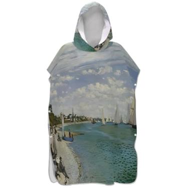 Imagem de Joisal Roupão de mudança de poncho de surfe para adultos toalhas de banho com capuz plus size masculino poncho com capuz pintura de regata impressionista