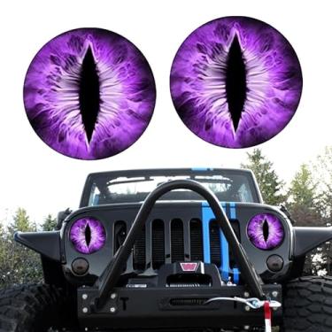 Imagem de MOXRUQ 2 peças decalques de olhos de fera de carro, adesivos estéreo 3D de olhos de fera, decalque redondo à prova d'água, adesivos de decoração de luz de olhos de fera legais, adequado para Wrangler
