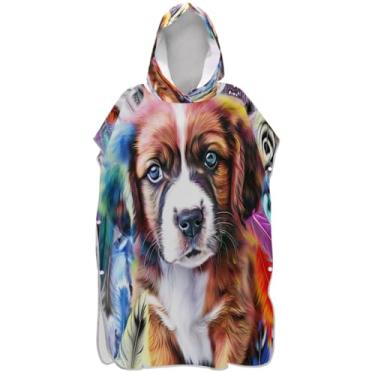 Imagem de Joisal Poncho de surfe de cachorro fofo para cães coloridos para adultos trocador de roupas de banho de praia com capuz ponchos femininos leves com capuz