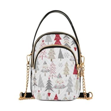 Imagem de TSENQUE Bandeira Americana EUA Bolsa feminina sobre o ombro estampada alça corrente bolsa de telefone Lady Bowler Satchel, Árvore de Natal com desenho animado, 5.91x3.15x8.27inches