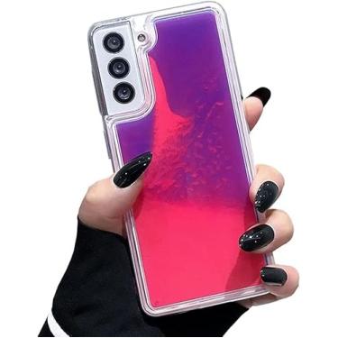 Imagem de Yatchen Capa fluorescente líquida compatível com Samsung Galaxy S25 Ultra, luxuosa diversão brilha na escuridão areia movediça capa traseira de TPU macio luminoso protetor à prova de choque rosa