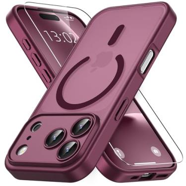 Imagem de Vansdon Capa para iPhone 17 Pro, compatível com MagSafe, capa protetora fina fosca translúcida magnética com 1 protetor de tela - proteção contra quedas de nível militar (vinho vermelho)