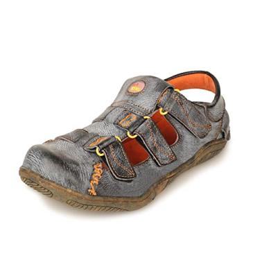 Imagem de TMA EYES Sandálias femininas de couro para caminhadas ao ar livre, à prova d'água, sapatos esportivos atléticos, sandálias de bico fechado, preto, 8 Reino Unido