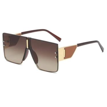 Imagem de HCPIHF Óculos de sol de luxo masculino e feminino, moda vintage, para dirigir, armação grande, com lentes UV400 (marrom)