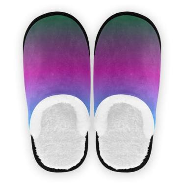 Imagem de Joisal Pantufas femininas leves azuis roxas e verdes gradientes tamanho 8 com bolsa de armazenamento, azul, roxo, verde, gradiente, 5-8 feminino/9-12 homens, Azul roxo verde dégradé, 5-8 US Women/9-12