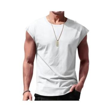 Imagem de Camiseta solta sem mangas masculina, colete curto, roupa esportiva par