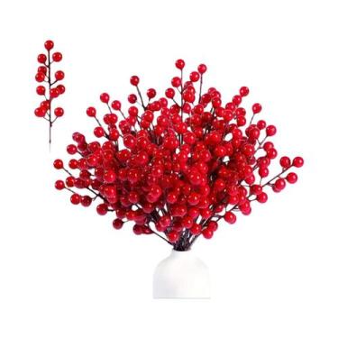 Imagem de Galhos De Frutas Vermelhas Com Estame De Cereja Decoração De Natal Par