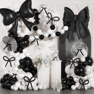 Imagem de Kit de arco de balões pretos e brancos, JOGAMS 187 peças de decorações de festa de aniversário com laço duplo de pérolas brancas de enchimento duplo adesivos de pérola para aniversário, solteiro, chá