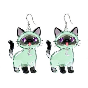 Imagem de OSCCI Adoráveis brincos em forma de gato – design animal acrílico com ganchos de liga durável, brincos hipoalergênicos modernos para mulheres e amantes de animais de estimação, Acrílico, Sem pedra