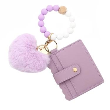 Imagem de IASINN Carteira feminina com chaveiro fofo, carteira feminina com bolso para moedas e porta-cartão de crédito pequena, Roxa, ONE SIZE