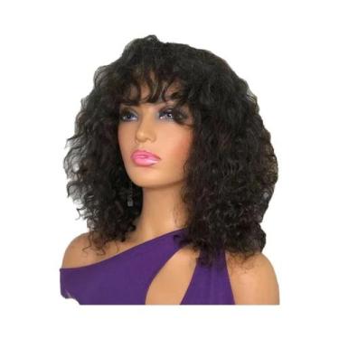 Imagem de Peruca Curta Cacheada Em Loiro Mel Com Franja, Feita À Máquina, Cabelo