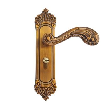 Imagem de Fechadura magnética europeia silenciosa, fechadura magnética para quarto de quarto, maçaneta de porta de madeira maciça, conjunto de fechadura de bronze amarelo (corpo de fechadura magnética