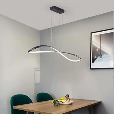 Imagem de Luminária pendente LED moderna para mesa de jantar, em metal preto, com intensidade regulável e controle remoto. Ideal para sala de estar, restaurante e cozinha.