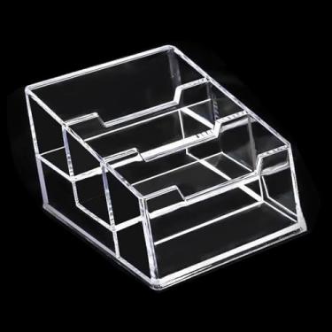 Imagem de Suporte de cartão de visita transparente para mesa, organizador de suporte de cartão de acrílico, acessório de mesa, 3 compartimentos