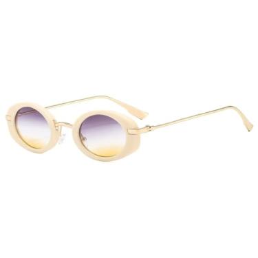 Imagem de HCHES Óculos de Sol Femininos Retro Gradiente Oval com Armação Pequena, Estilo Casual e Masculino, Proteção UV400 (Bege, Cinza e Amarelo)