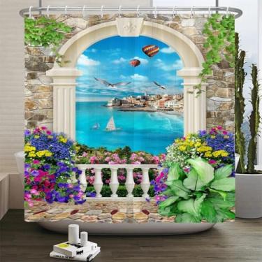 Imagem de Cortinas de chuveiro com cenário de flores de jardim, cortina de banho, impermeável, decoração de casa, tecido lavável, telas de banheiro 130 x 180 cm/LxA, cortina de chuveiro à prova d'água