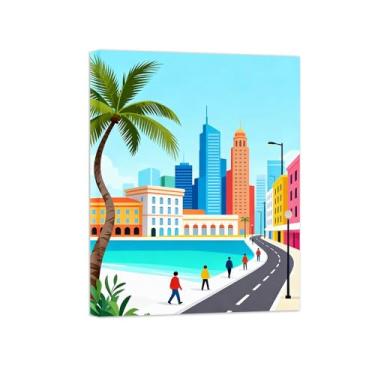 Imagem de Pôster paisagem - Árvore Prédios City Street - Impressões em Tela - Imagem Moderna Natureza para Sala de Estar Decoração 50x65cm Tela Embrulhada