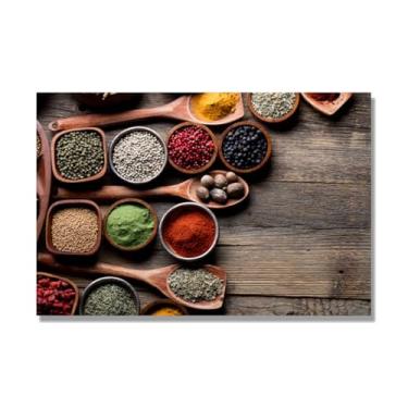 Imagem de NHLDZYH Arte de parede em tela colorida para especiarias e colher de tempero | Decoração de cozinha vintage | Arte moderna para casa e sala de jantar. C75. 30 x 45 cm-11,8 x 17,7 pol. Somente tela