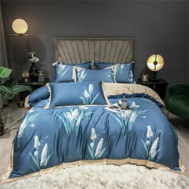 Imagem de Conjunto de cama macio e sedoso com estampa floral refrescante de verão, incluindo capa de edredom, lençol e fronha, modelo 19, com elástico de 1,8 m.