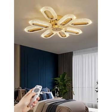 Imagem de Luminária de teto moderna oval com regulagem de intensidade, luminária de teto decorativa de luxo dourada com LED e controle remoto para quarto, sala de jantar, escritório e sala de estar (7