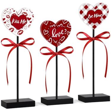 Imagem de UXORSN 3 peças, decoração de mesa para o dia dos namorados, bandeja de madeira em camadas, decoração com laço vermelho, placa de mesa estampada dupla, peça central para festa de casamento em casa