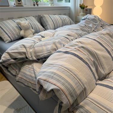 Imagem de Conjunto de cama xadrez listrado simples para casa e dormitório, kit de edredom antialérgico, 4 peças, 1,5 m, conjunto B