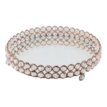 Imagem de Bandeja decorativa redonda com duas fitas adornadas com bordados de cristal. (Rose)