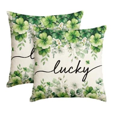 Imagem de AVOIN colorlife St Patricks Day Lucky Shamrock Eucalyptus Leaf Throw Fronhas, 45,7 x 45,7 cm Trevo Branco Floral Capa de Almofada Decoração para Sofá Sofá Conjunto de 2