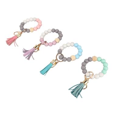 Imagem de HURRISE Pulseira de Chaveiro, 4 Peças de Pulseira de Contas de Silicone Macio Com Fecho Lagosta e Estilo Borlas, para Bolsa Carteira Mochila Bolsa de Viagem