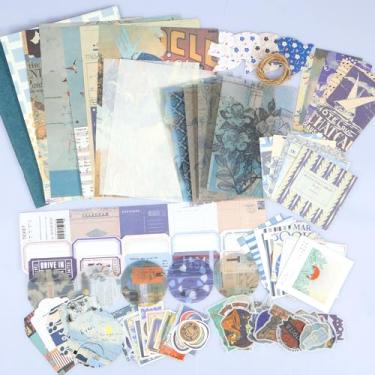 Imagem de Kit de scrapbook vintage, 86 peças, conjunto de materiais de diário com adesivos de scrapbook, marcadores de livro, kit de artesanato de artes de diário decorativo estético, kit de suprimentos de