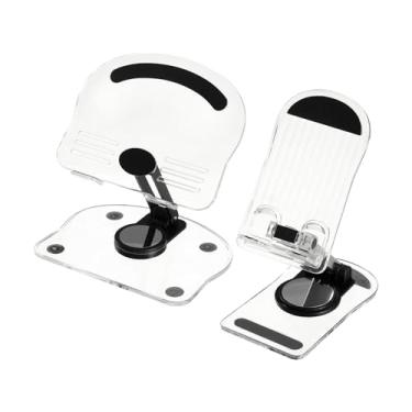 Imagem de PATIKIL Suporte de acrílico para tablet, suporte de celular de acrílico, ajustável, dobrável, portátil, transparente, com base giratória de 360 graus para mesa, casa, escritório, mulheres, presentes