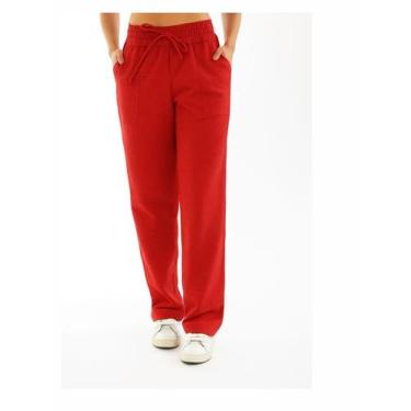 Imagem de Calça Feminina Moletom Pantalona Wide Leg Moda Gringa - Organiky, Verm