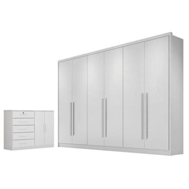 Imagem de Guarda Roupa Casal Livorno E Cômoda Seul Com Chave Neve - Novo Horizonte
