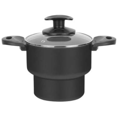 Imagem de Panela de Cuscuz Antiaderente N16 Com Tampa de Vidro Cuscuzeiro - Para Cuscuz, Arroz, Legumes e Carnes no Vapor - Cozinha Saudável(Preto Tam 16)