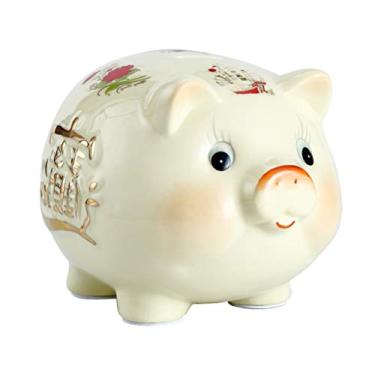 Imagem de Cofrinho de cerâmica Cofrinho de porco dourado Pintado à mão Artesanato Banco de moedas Banco de moedas para meninas, meninos e crianças Decoração de mesa